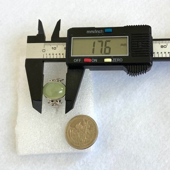 Sterling Silver 925 Oval Bezel Set Green Chalcedony Quartz Leaf Ring Sz 8.5 - Picture 15 of 16